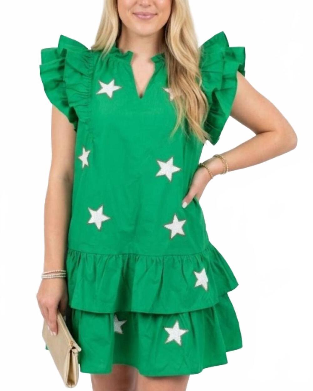 NEW FANTASTIC FAWN clover star dress in kelly green
